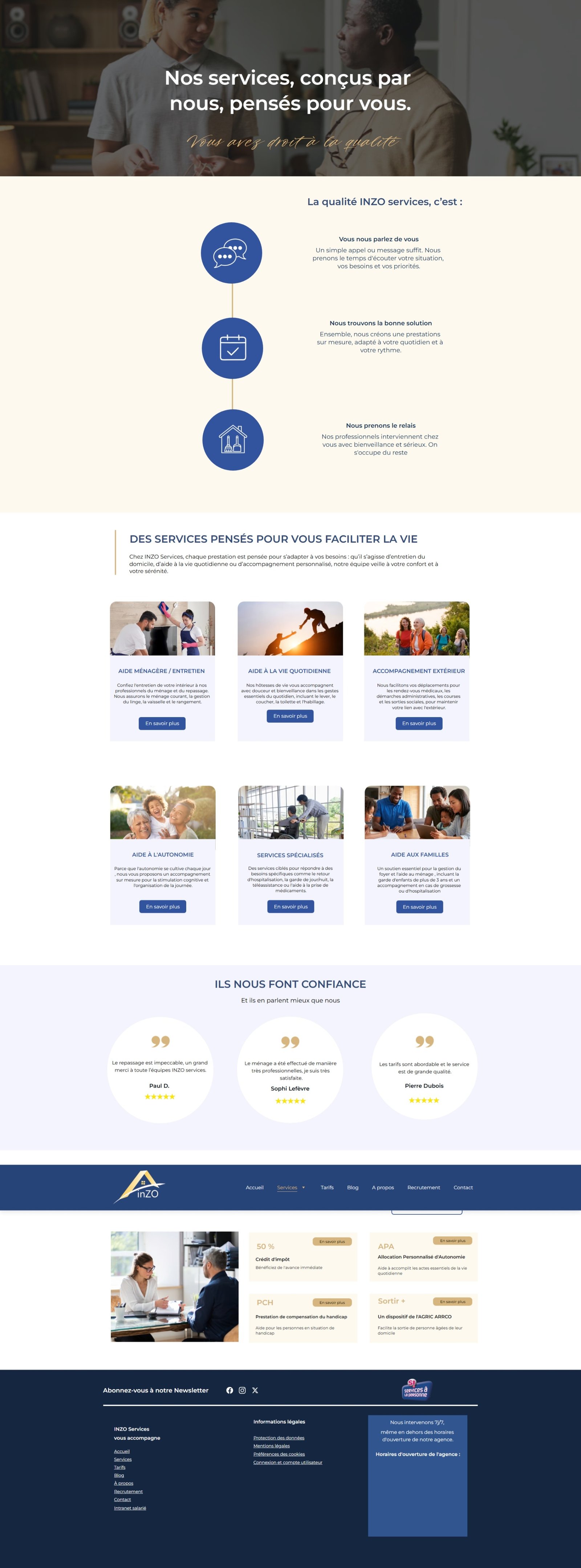 Page Services d'Inzo sur tablette